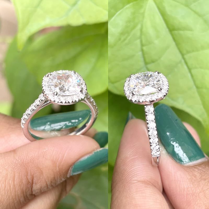 2.00 Ct. Certified Cushion Cut Moissanite Halo Engagement Ring, 14K Gold Finish Ladies Bridal Cushion Moissanite Ring For Women