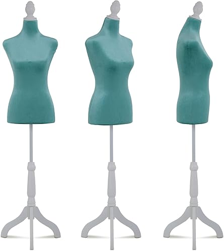 Miniatura 7 de Forma del vestido de cuerpo de torso de maniquí femenino, altura ajustable de 49.6 a 63.4 pulgadas con trípode de madera para exhibición de