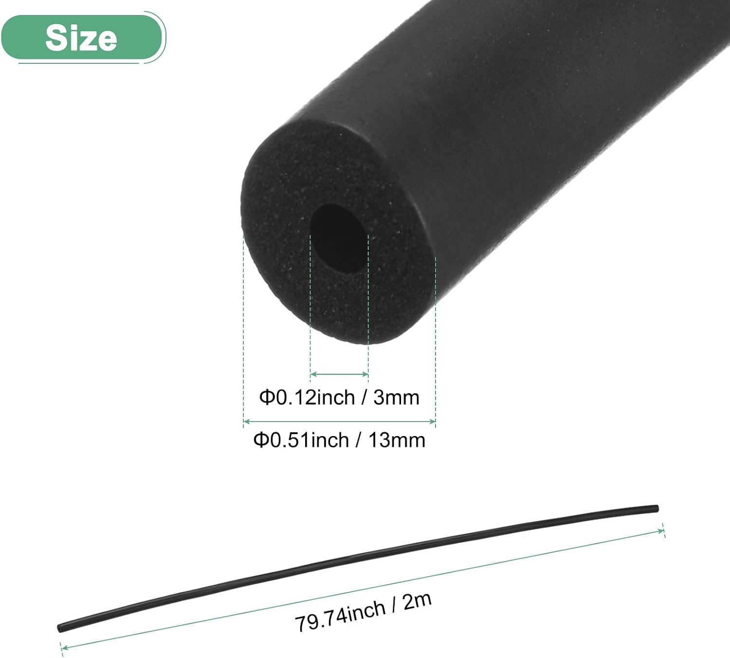 M METERXITY Pipe Insulation Foam Tube, 3mm 1/8" ID 11mm OD 2m Length, Soft Flexible Foam Tubing Pipe Insulation for Handle Grip Support/Guitar Stand/Roof Racks [Black]