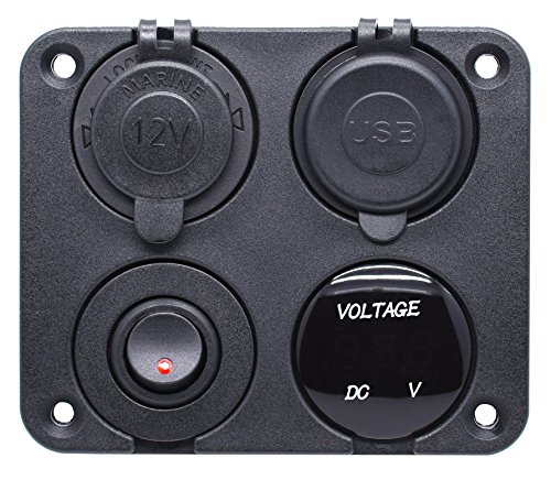 Cllena Dual Usb Socket Charger 2.1A&2.1A + Led Voltmeter + 12V Power Outlet + On-Off Toggle Switch Four Functions Panel For Car Boat Marine Rv Truck Camper Vehicles Gps Mobiles (Red) #TOP3