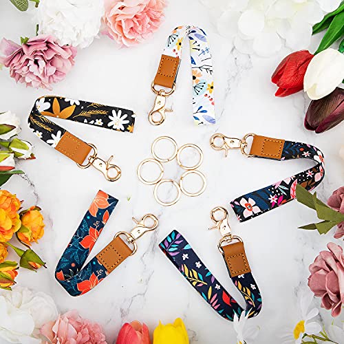 Wrist Lanyard Keychain For Women Kids Teacher 5 Pack Cute Lanyards With 10 Keychain For Keys Wallet Id Badge Card Holder Flower Printed #TOP4