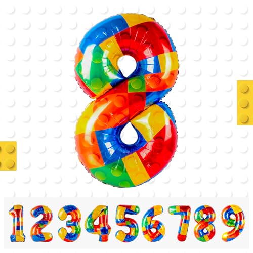 Palloncini Numero 8 di Blocco da Costruzione,Palloncino Compleanno Numero 8, 101 CM Palloncino Numero 9 Foil Gigante,Decorazioni Feste di Compleanno Palloncino,Vola con l'Elio