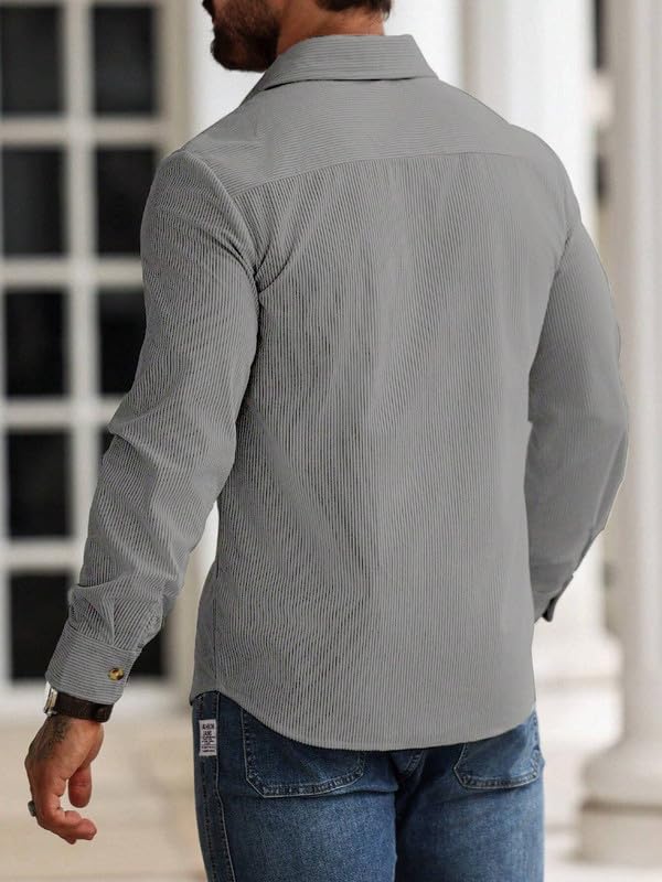 Image of MiraMichi Men's Full Sleeve Corduroy Striped Casual Jacket, Perfect for Everyday Stylish Outfits, Standard Length