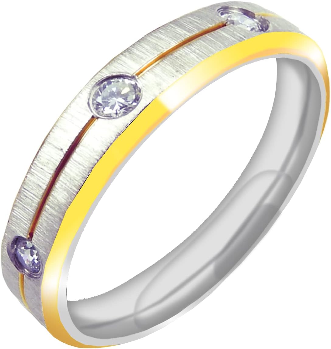 Everstone 18K Yellow Gold Color Matt Brushed CZ diamonds Male Female Men Women His Her Groom Bride Promise Ring Wedding Bands Titanium Ring: 6MM 4MM
