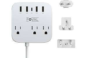 European Travel Plug Adapter, FOVAL 5-in-1 International Power Adapter with 4 USB...