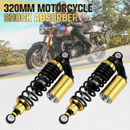 Image of Universal 320 mm motorcycle shock absorber - Rear suspension - 2 sets - 12.5 inches - Compatible with Gokart, Honda, ATV, CB, Yamaha Gokart (Black Gold).