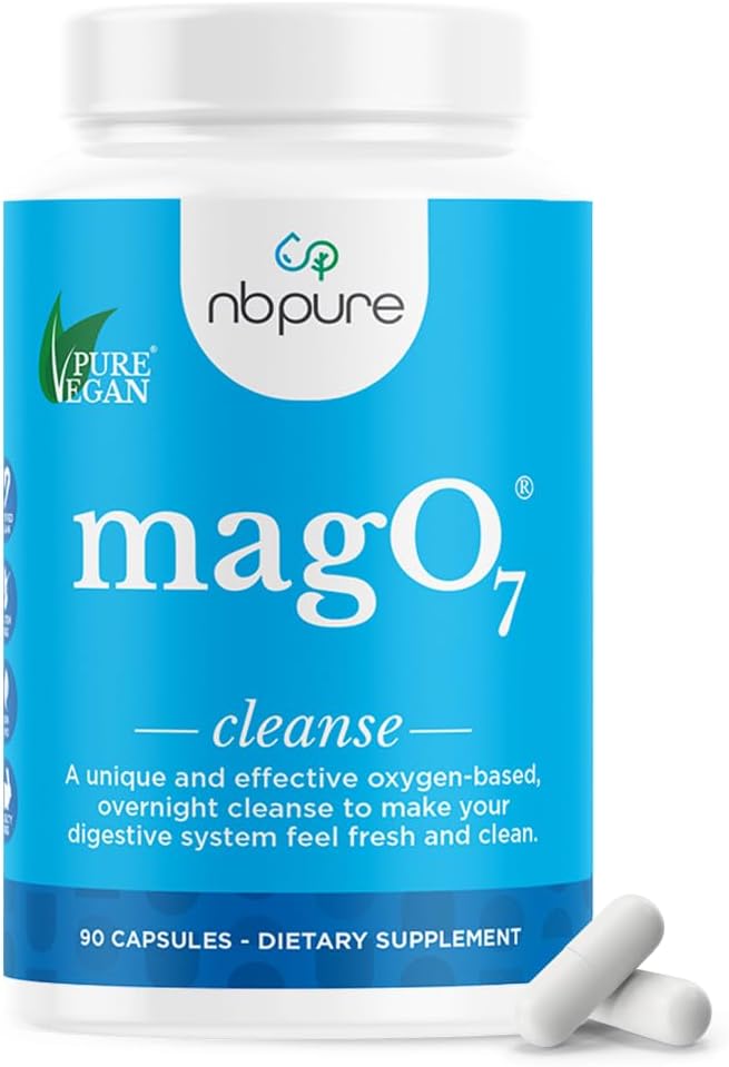 nbpure MagO7 - Natural Colon Cleanse & Detox | Occasional Constipation Relief, Stool Softening, & Bloating Support for Men & Women | Ozonated Magnesium Oxide, 90 Capsules