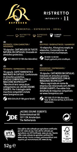 L'Or Espresso Café Ristretto Intensidad 11-100 cápsulas de aluminio compatibles con máquinas Nespresso (R)* (10 Paquetes… - Imagen 3