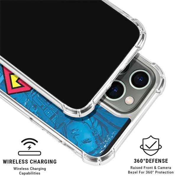 Skinit Clear Phone Case Compatible with iPhone 15 Pro Max - Officially Licensed DC Comics Superman Logo Background Pattern Design