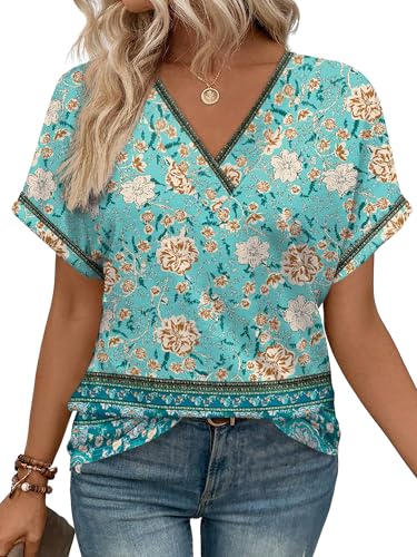 Image of WIHOLL Womens Summer Tops Short Dolman Sleeve Shirts 2026 Fashion V Neck Outfits Clothes