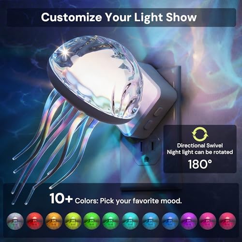 Image of L LOHAS LED Night Lights Plug Into Wall, 2 Pack Night Lights Jellyfish Projector with Dusk to Dawn Sensor, 180Dynamic Rotating Night Light for Kids Adults Teen Girl Gifts Room Decor
