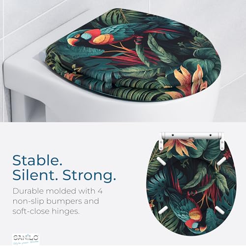 Image of Sanilo Wooden Toilet Seat with Quick Release & Soft Close [ROUND] - Decorative & Slow Close Molded Wood Seat - With One Click for Easy Installation & Cleaning - With Adjustable Fit (Exotic)