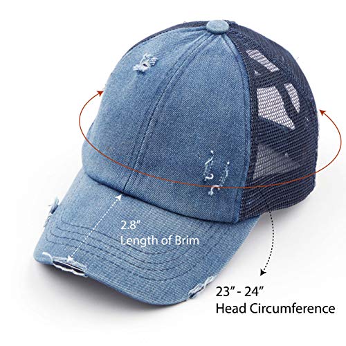 Image of C.C Exclusives Hatsandscarf Washed Distressed Cotton Denim Ponytail Hat Adjustable Baseball Cap (BT-13)