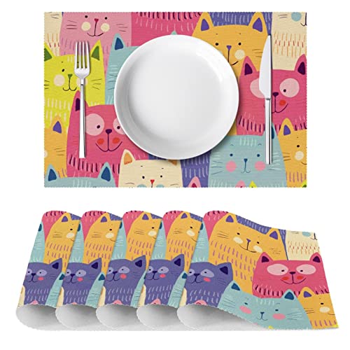 Sets de table chat doodle lavables et isolants pour table propre - 3