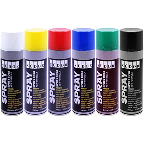 SÜDOR Lot de 6 bombes peinture en aérosol 200 ml graffiti à séchage rapide bombe pour décoration et bricolage sur bois, métal, papier, verre, pierre, plâtre, céramique