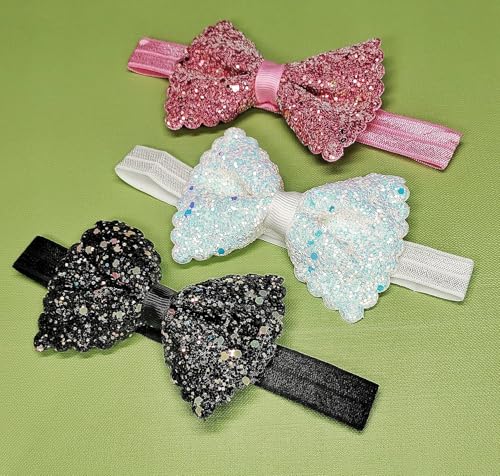 Image of ANNA CREATIONS Premium Glitter Soft Bow Multicolor Good Elastic Headband Hair Accessory for Baby Girls and Kids (Set Of 6)