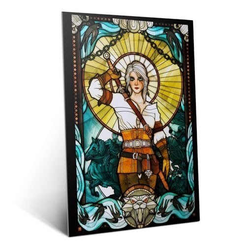 Displate Metal Poster The Witcher 3 - Stained Glass - Ciri - Game Room Bedroom Decor - Collectible Gift - Premium Decorations Wall Art Gifts Movie Posters - 12.6x17.7 in