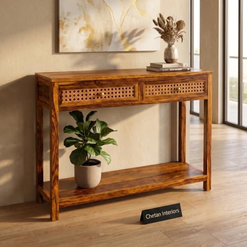 Image of Solid Sheesham Wood Console Table for Living Room Furniture | Hallway Enteryway Console for Home and Office | (Honey Finish-03)