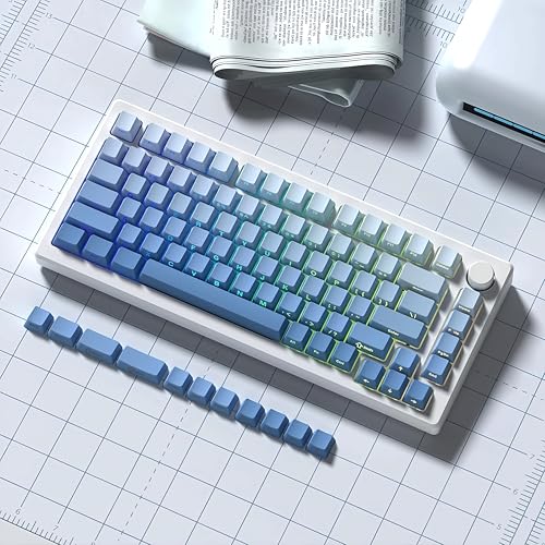 Image of dagaladoo Shine Through Keycaps PBT,Side Printed keycap 75 Percent,Doubleshot keycaps Set,Gradient Blue keycaps,Cherry Profile for Mechanical Gaming Keyboards(121 Key,only keycap