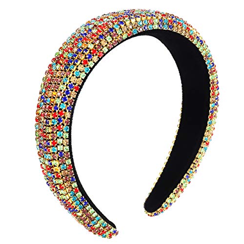 Rhinestone Crystal Padded Headband Bejewled Statement Wide Hairband Charm Bridal Wedding Party Headwear Hair Hoop Hair Accessorie (muticolor rhinestone)