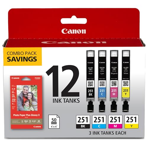 Canon CLI-251 Genuine 12 Color Combo Pack, Compatible with MG7520, MG5620, and MG6620 Printers