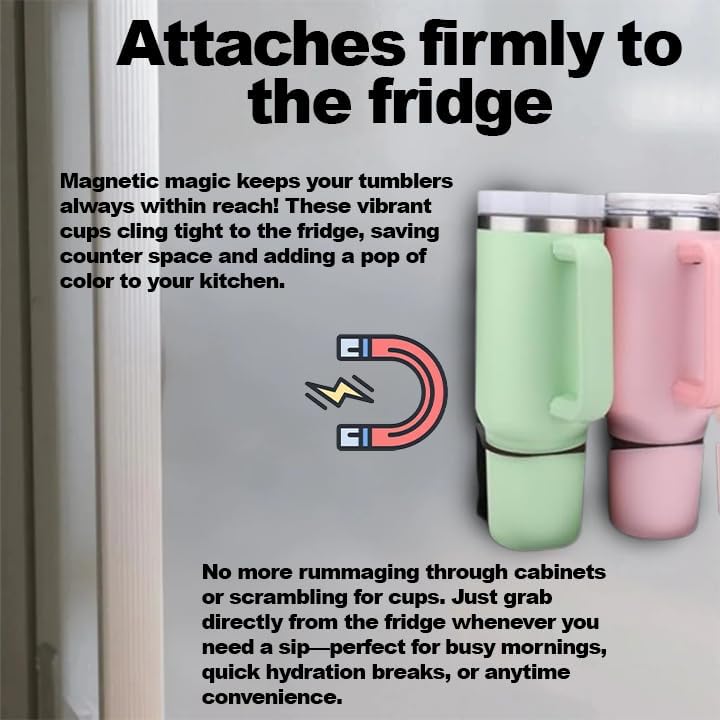 2 Pack Magnetic Tumbler Organizer for Stanley 30&40 oz, Cup Holder with Lid Storage for Stanley Cup Accessories, Water Bottle Holder for Fridge, Wall, Cabinet, Kitchen, Easy Install, Black - Image 2