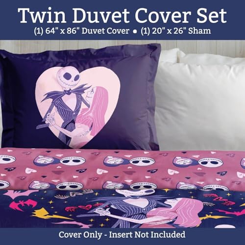 Housse de couette enfant Disney Jack et Sally parure de lit violette 2 pièces