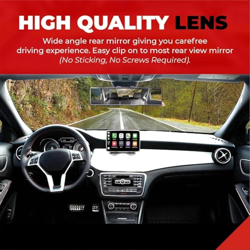 Image of 12 Inch Panoramic Rear View Mirror with Convex Wide Angle Design - Clip on Interior Rearview Mirror Extender with Anti Glare HD Chrome Glass for Car SUV Truck Blind Spot Reduction