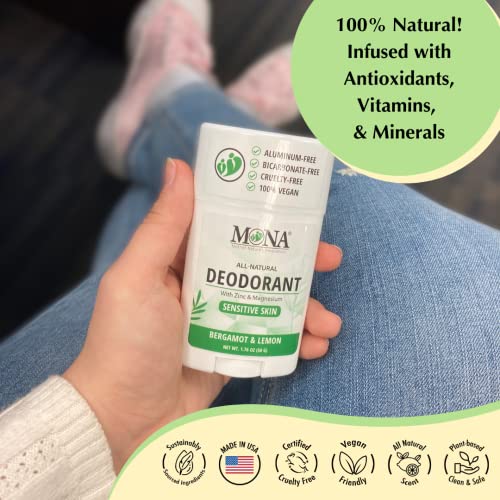 Image of MONA BRANDS All Natural Deodorant For Women & Men | For Sensitive Skin | No Aluminum or Baking Soda | (BERGAMOT LEMON 1.76 Oz)