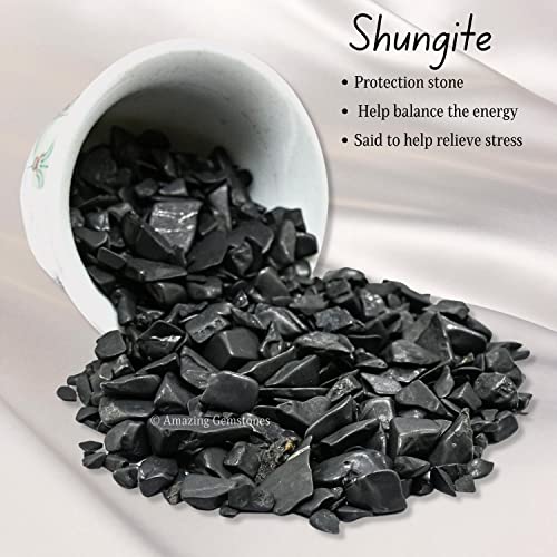 Image of Shungite Crystal Chips Aquarium Gravel Rocks - Bulk Fish Tank Gravel, Small Tumbled Stone and Tiny Crystals for Decoration (Natural AAA Grade Gemstones)