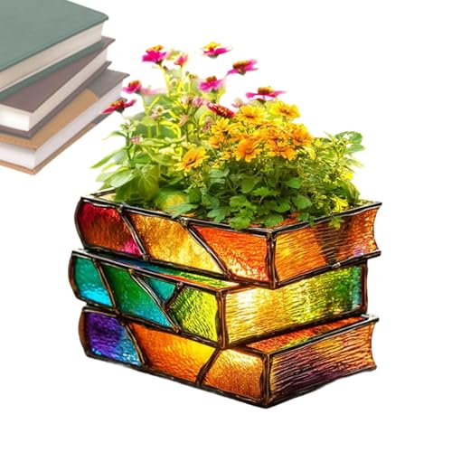 Vaso a forma di libro, impilabile, colorato, divertente, 15 x 15 cm, design compatto, robusta decorazione da giardinaggio per amanti dei libri, casa, ufficio e appassionati di piante