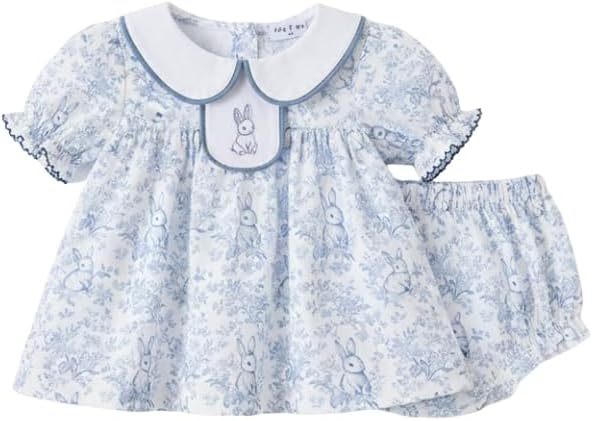 abby&evie Navy bunny embroidery floral peter pan collar bloomer set