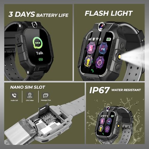Image of GameSir Kids Smartwatch for Boys & Girls, Men & Women, Sim Card Support, Location Tracker /GPS System, Music Player, Camera, Video,Notification, Alarm, Waterproof, Calling Smart Watch-Black