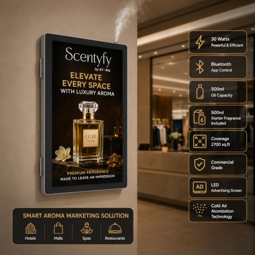 Image of SCENTYFY by STARQ ADScent Smart Advertising Aroma Diffuser with Digital Display, Commercial Scent Marketing Machine for Retail Stores, Hotels, Offices & Showrooms with 500ml Starter Perfume
