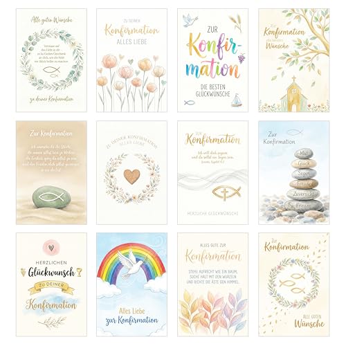 Edition Seidel Set 12 Glückwunschkarten zur Konfirmation mit Umschlag. Grußkarten Konfirmationskarten Doppelkarten Klappkarten Grußkarte Kartenset Karte Spruch Kinder Jugendliche (SW026)