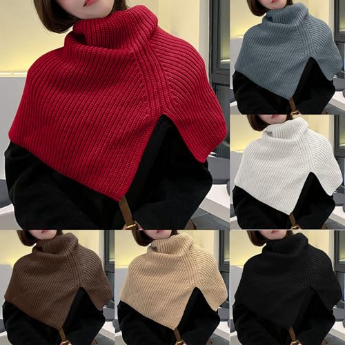 HGps8w Womens Turtleneck Poncho Cloak Asymmetric Short Knitted Solid Color Slit Wrap Shawl Scarf2
