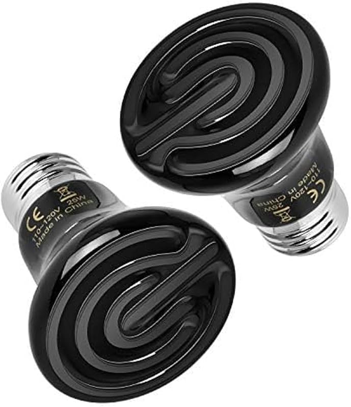 Lâmpada de Aquecimento Cerâmica para Terrário Simple Deluxe 25 W, Sem Emissão de Luz, Base E26, Preta, Pacote com 2