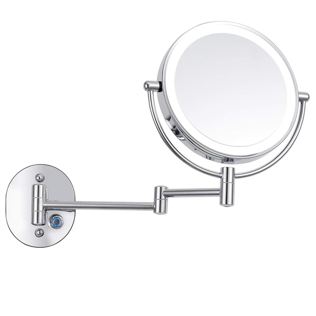 Espejo de maquillaje LED de doble cara de 360°, espejo de tocador montado en la pared con aumento de 7X/10X, extensible para una rutina de belleza definitiva en el baño