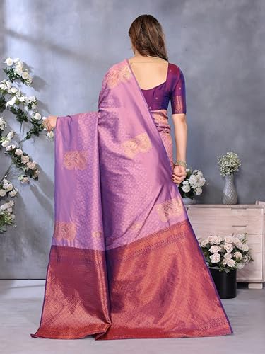 Image of Sidhidata Women's Soft Banarasi Silk Floral Zari Woven Design Saree With Unstitched Blouse Piece