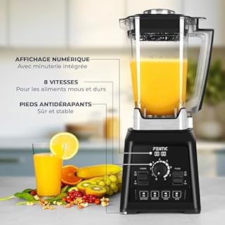 Fentic Blender Mixeur – 2000W - Puissant Mixeur - 2 Litres – Blender pour Smoothies avec 8 Vitesses et 4 Programmes – Ice Crusher