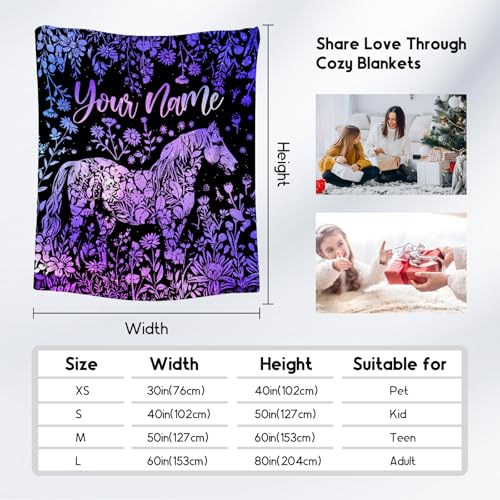 Custom Horse Blanket for Girls - Soft Fuzzy Throw Blanket Gifts - 60x80 Inches Cute Blankets for Bed, Couch & Living Room