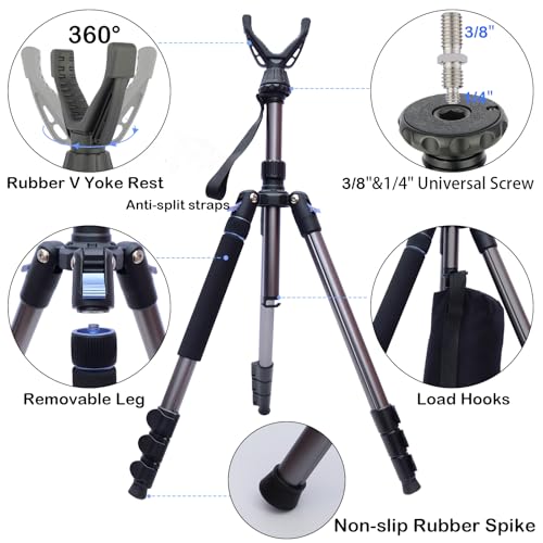 Image of Adjustable Shooting Tripod for Rifles Shooting Stick Level-Lock 3-in-1 Tripod Monopod Bipod, 22.8″-61″ Height, Lightweight Aluminum Alloy with Carrying Bag, Stable Rifle Rest for Hunting & Outdoor