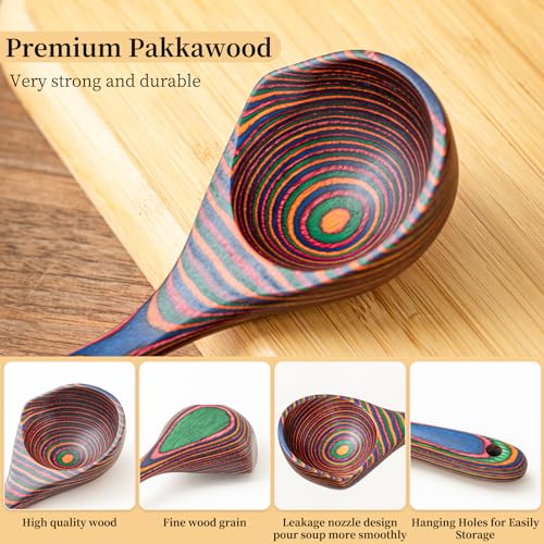 Gudamaye Pakkawood Rainbow Deep Soup Ladle with Spout, 9.6 inch Big Soup Ladle for Cooking - Image 5