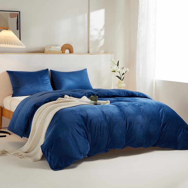 Delynvan Velvet Duvet Cover Queen, 3PCS Soft Fluffy Velvet