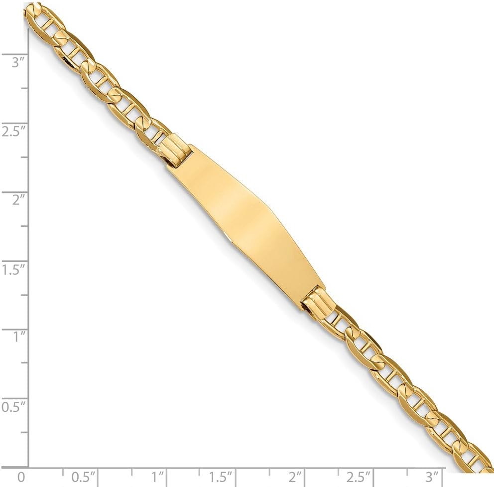 Solid 14k Yellow Gold Anchor Mariner Soft Diamond-Shape ID Bracelet Engravable Identification Name Bar Tag - with Secure Lobster Lock Clasp 8" (Width = 10mm)