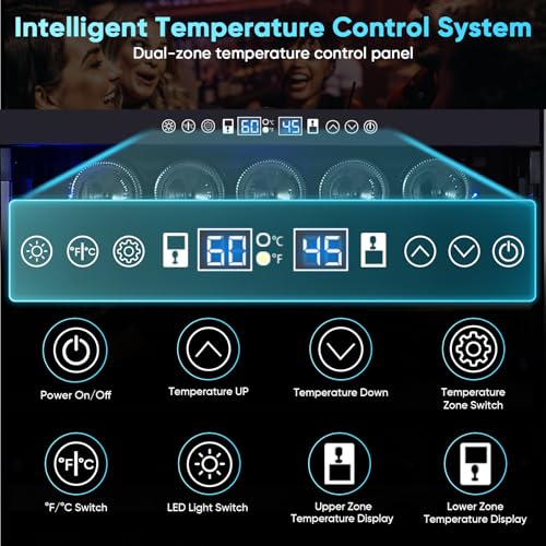 Image of 200 Bottle Wine Fridge Dual Zone, Wine Refrigerator 24 Inch Freestanding /Built-in, Large Wine Cooler Refrigerator with Advanced Temperature Control & Compressor Cooling, Quiet Operation - Silver