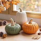 Ferrochef 3 Pcs Ceramic Pumpkins Fall Tabletop Decor, Color Blocked…