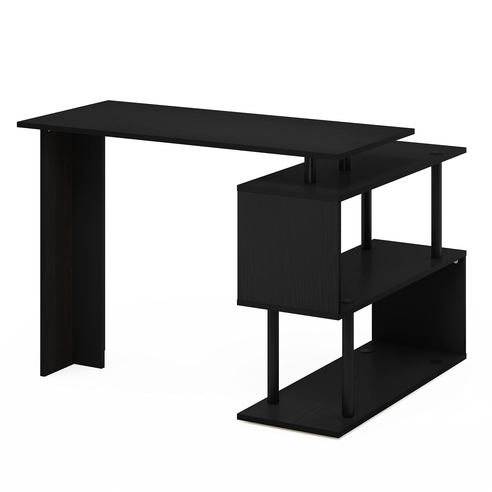 Furinno Moore Bureau D'ordinateur en Forme de L, Engineered Wood, Americano/Noir, 3 Niveaux