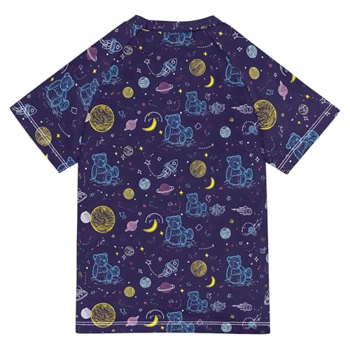 ALAZA Kids Rash Guard Boys Toddler Swim Shirts Short Sleeve Bear Space Cute UPF 50+ 3T2