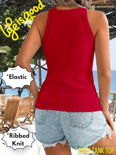 Image of ChiaoLezhee Women's Summer Knit Tank Tops, Racerback High Neck Lightweight Sweater Vest, Dressy Casual Outfits